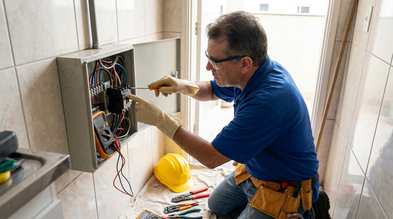 Eletricista instalando disjuntor em Manaus‑AM