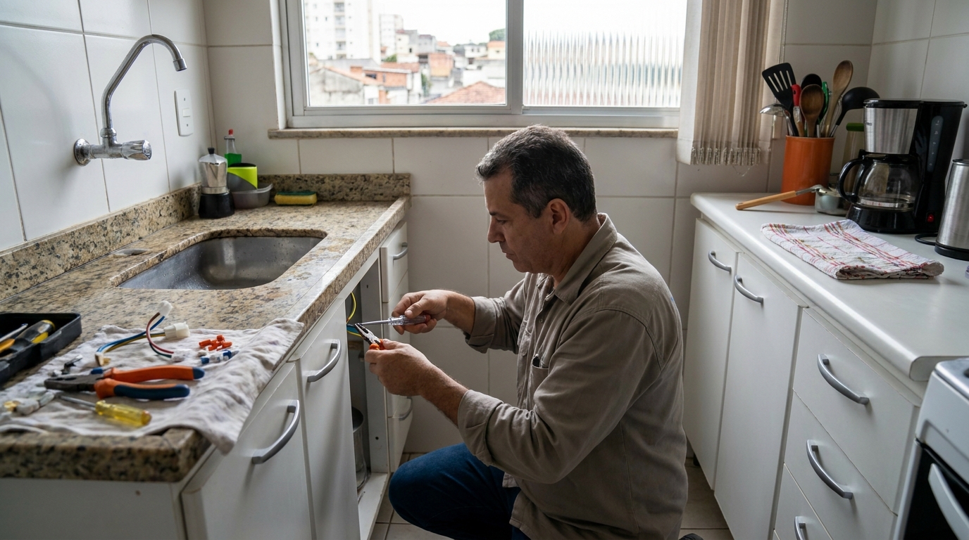 Eletricista instalando torneira eletrica em Manaus‑AM