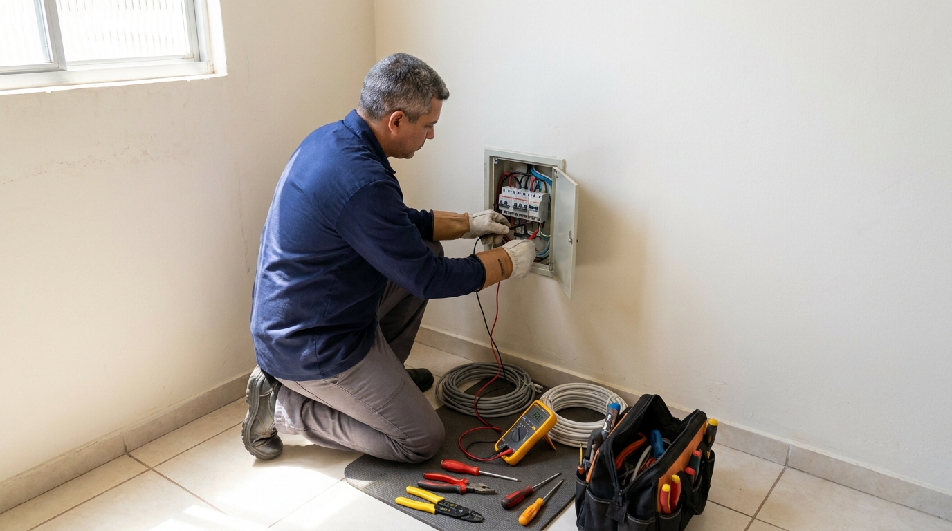 Eletricista realizando manutencao em Manaus‑AM